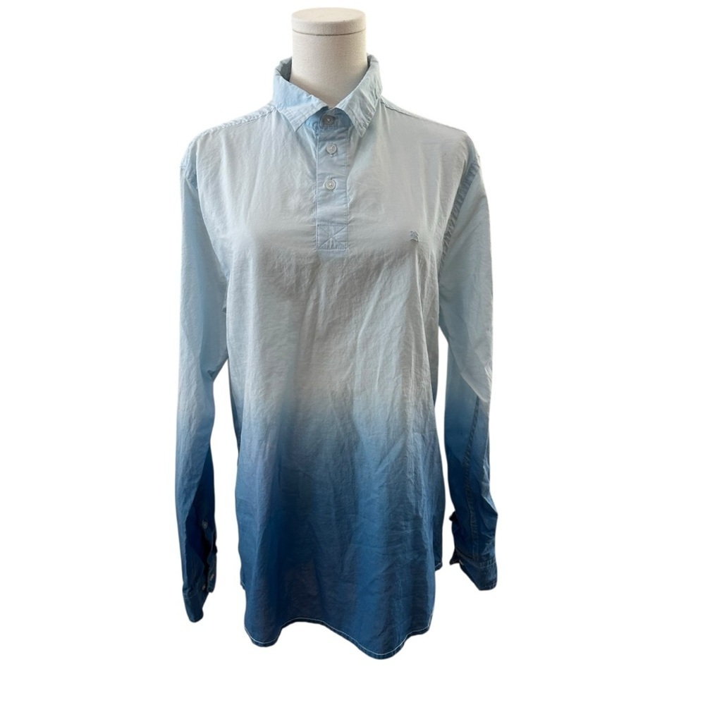 3/$18✨ Women's Medium Ombre Blue Cotton Tunic Casual Beachy Portuguese Top